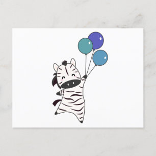 Zebra flyger upp med ballonger på sötdjur vykort