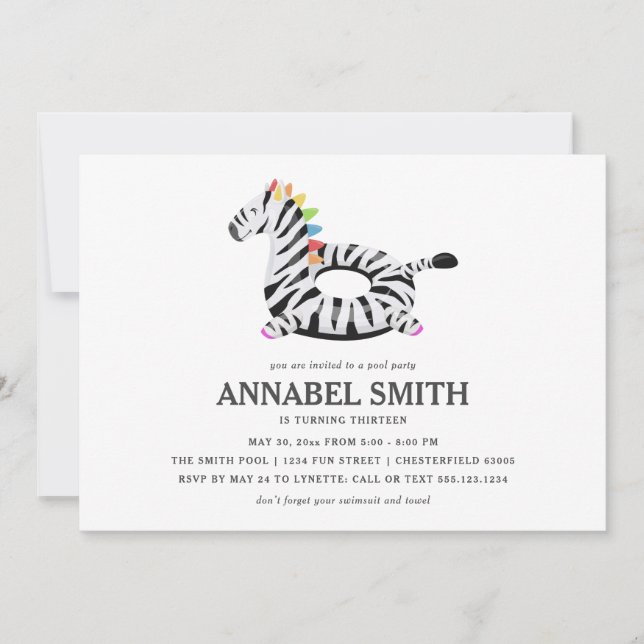 Zebra Flyter födelsedagen Bassäng Party Inbjudningar (Framsida)