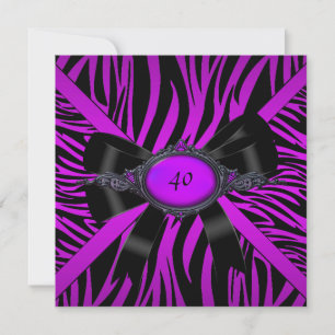 Zebra Födelsedagsfest Magenta Lila Inbjudningar