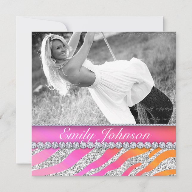 Zebra Födelsedagsfest Rosa Orange Smycken Inbjudningar (Framsida)