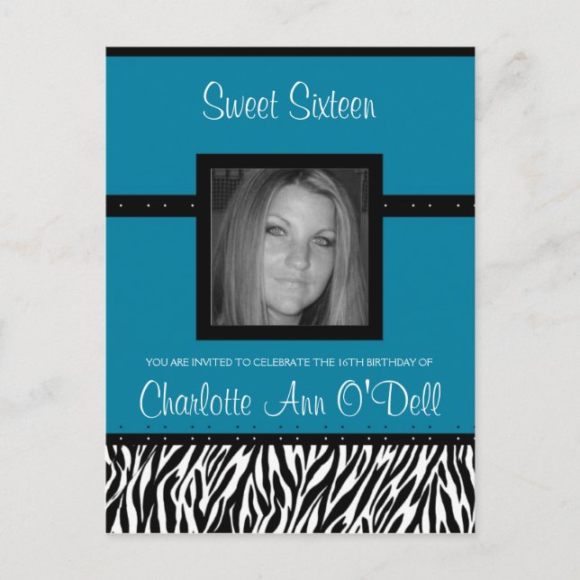 zebra, födelsedagsinbjudan inbjudan vykort (Framsida)