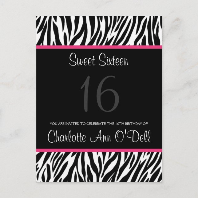 zebra, födelsedagsinbjudan inbjudan vykort (Framsida)