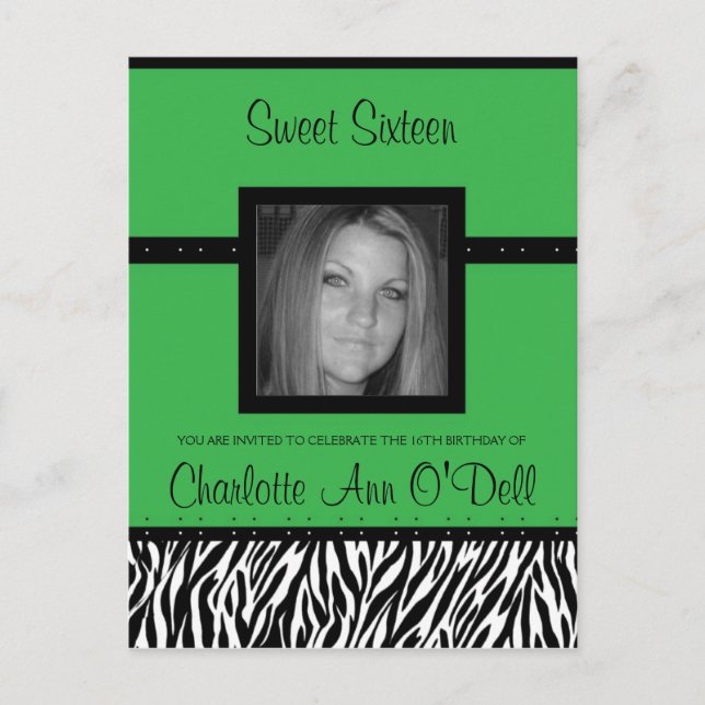 zebra, födelsedagsinbjudan inbjudan vykort (Framsida)