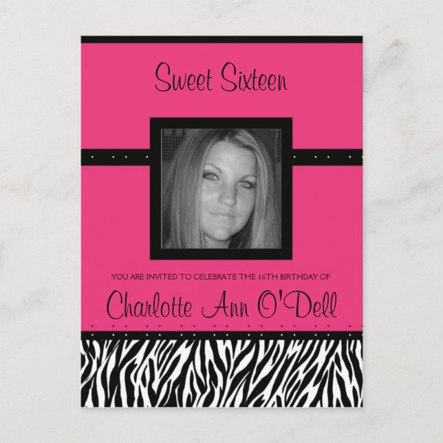 zebra, födelsedagsinbjudan inbjudan vykort (Framsida)