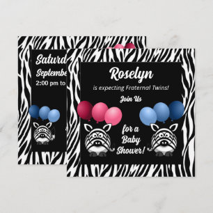 Zebra Fraternal Twillingar på Black Baby Shower Inbjudningar
