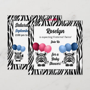 Zebra Fraternal Twillingar Rosa och Blue Baby Show Inbjudningar