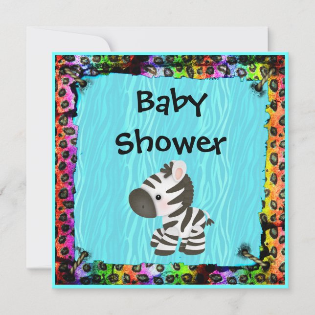 Zebra & Funky Leopard & Zebra tryck Baby Shower Inbjudningar (Framsida)