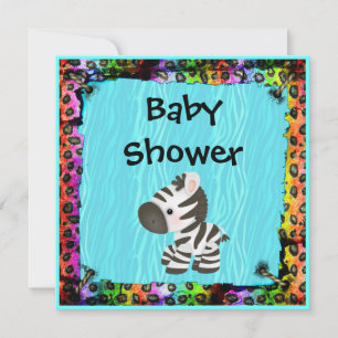 Zebra & Funky Leopard & Zebra tryck Baby Shower Inbjudningar