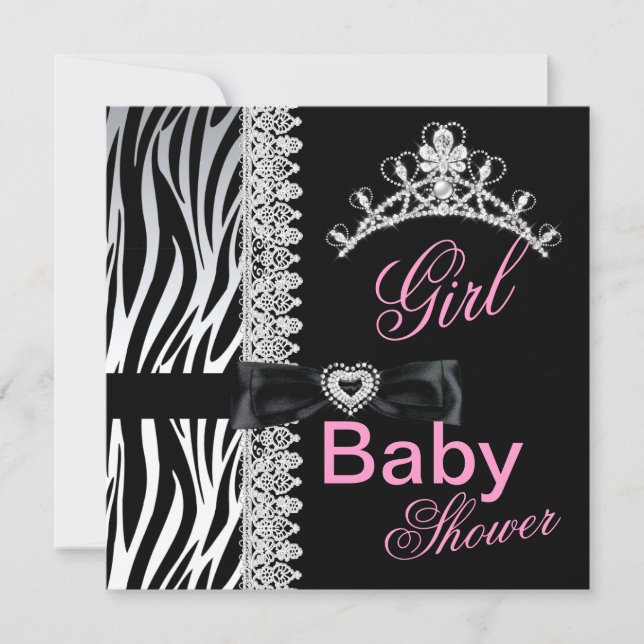Zebra Girl Baby Shower Princess Tiara Inbjudningar (Framsida)