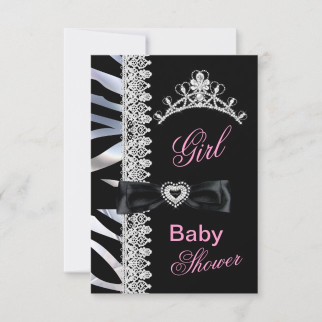 Zebra Girl Baby Shower Princess Tiara Inbjudningar (Framsida)