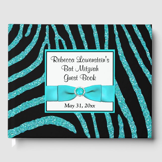 Zebra Glitter Bat mitzvah Guestbook Gästböcker (Framsida)