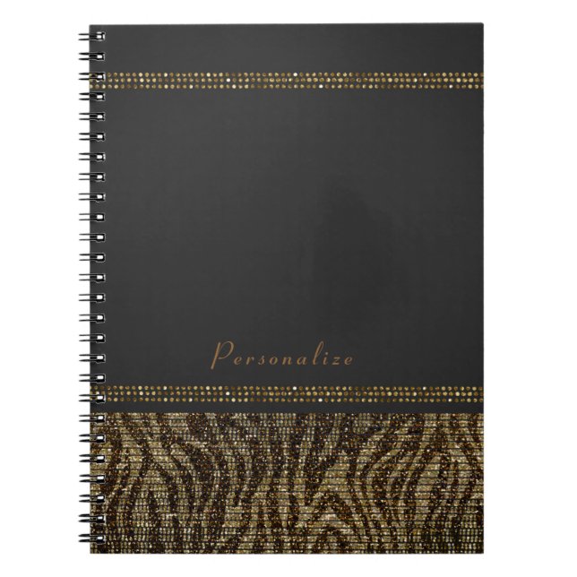 Zebra Glitter Glänsande Glam Chic Modern Bling Anteckningsbok (Framsidan)