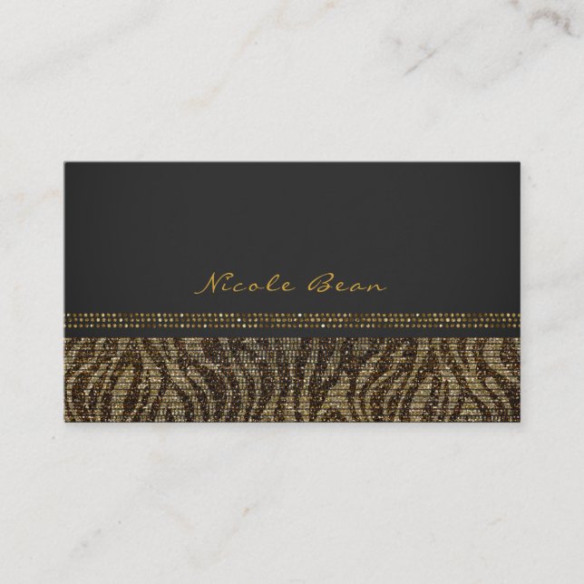 Zebra Glitter Glänsande Glam Chic Modern Elegant Visitkort (Framsida)