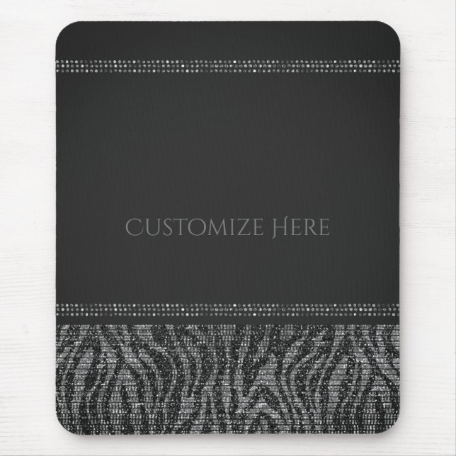 Zebra Glitter Glänsande Glam Chic Modern Glamour Musmatta (Framsidan)