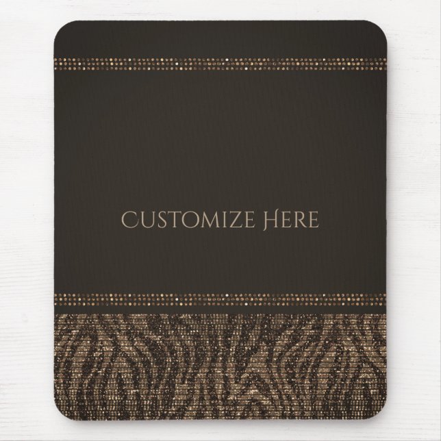 Zebra Gnistra Brown Guld Glam Chic Elegant Bling Musmatta (Framsidan)
