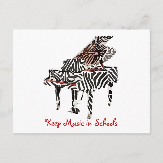 Zebra Grand Piano ~ Postcard / bjudande Vykort (Framsida)