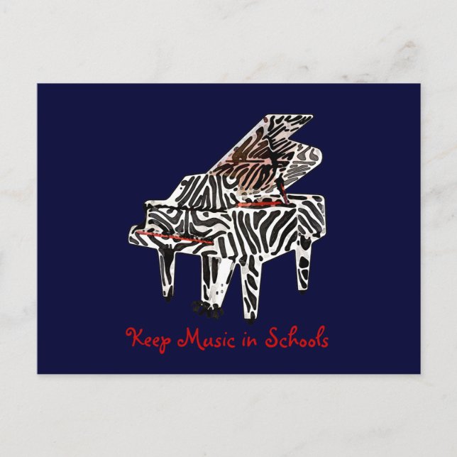 Zebra Grand Piano ~ Postcard / bjudande Vykort (Framsida)