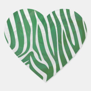 Zebra-Grönt och vit utskrift Hjärtformat Klistermärke