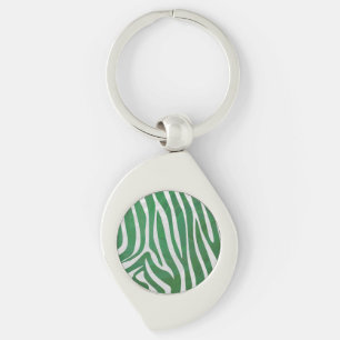 Zebra-Grönt och vit utskrift Swirl Silverfärgad Nyckelring
