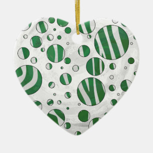 Zebra Grönt och White Polka Dot Julgransprydnad Keramik