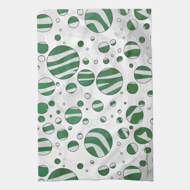 Zebra Grönt och White Polka Dot Kökshandduk (Vertikal)