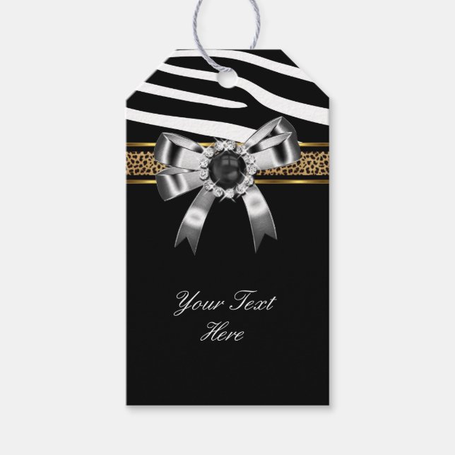 Zebra Guld Black White Leopard Pearl Presentetikett (Framsidan)