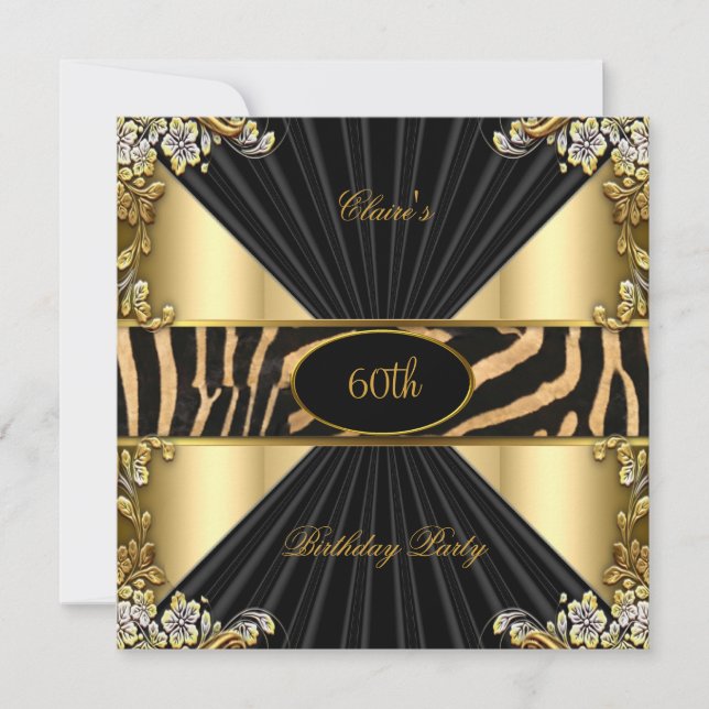 Zebra Guld Kräm Leopard Svart Födelsedagsfest Inbjudningar (Framsida)