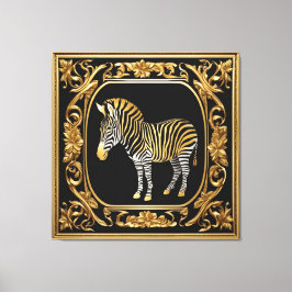 Zebra guld och svart prydnadsdjur ram canvastryck