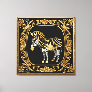 Zebra guld och svart prydnadsdjur ram canvastryck