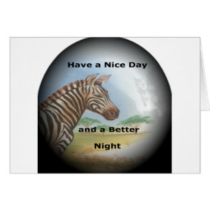 Zebra har en bra dag och en bättre natt. hälsningskort