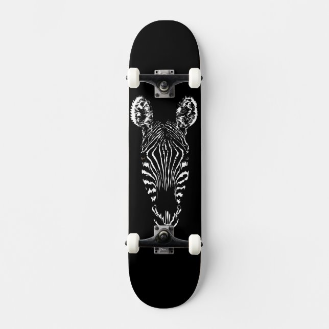 Zebra Head Black Skateboard Bräda 20 Cm (Framsida)