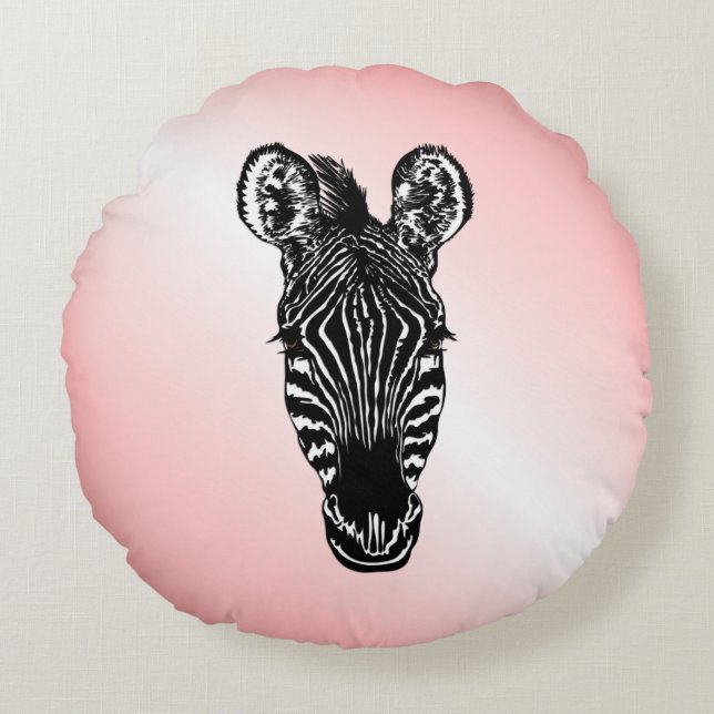Zebra Head på Rosa Rund Kudde (Framsidan)