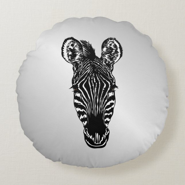 Zebra Head på Silver Rund Kudde (Framsidan)