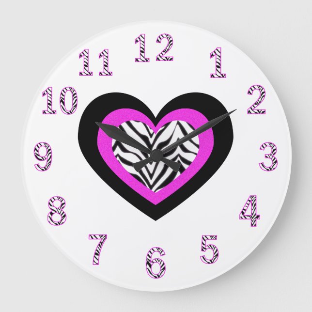 Zebra Heart Clock Stor Klocka (Framsida)