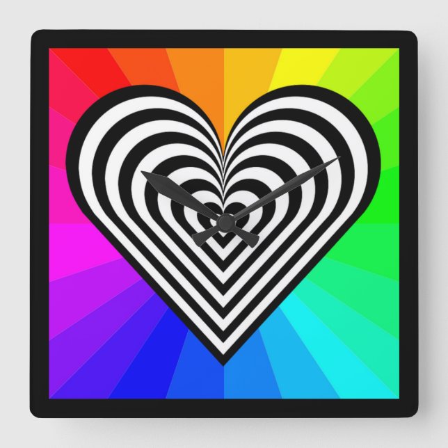 ZEBRA HEART RAINBOW MÖNSTER FYRKANTIG KLOCKA (Framsida)