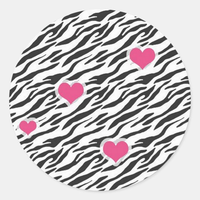 Zebra Hearts Mönster Stickers Runt Klistermärke (Framsida)
