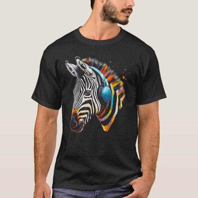 Zebra-hörlurar Artwork Music Animal Motif Zebra T Shirt (Framsida)