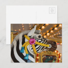 Zebra Horse Merry-Go Round Carousel Ride Photo Vykort