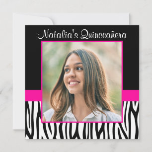 Zebra Hot Pink Foto Quinceanera-inbjudningar Inbjudningar