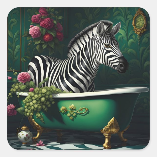 Zebra i Bathtub Fyrkantigt Klistermärke (Framsida)