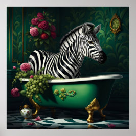 Zebra i Bathtub Poster