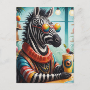Zebra i Smoothie Shop Vykort
