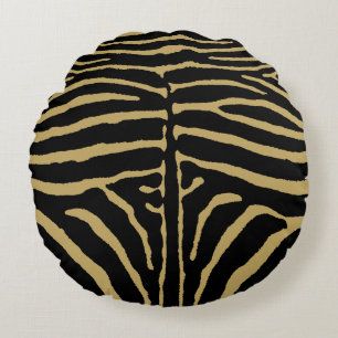 Zebra i Svarta och Guld Rund Kudde