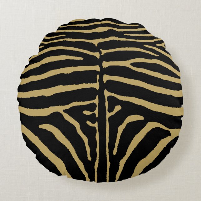 Zebra i Svarta och Guld Rund Kudde (Framsidan)