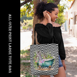 Zebra i Tub Black White Vågigt Rand Psychedelic Tygkasse