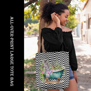 Zebra i Tub Black White Vågigt Rand Psychedelic Tygkasse