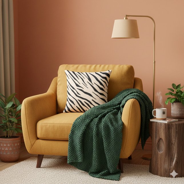 Zebra inspirerade Black och Beige Dekorativ kudde (Zebra inspired Black and Beige modern Throw Pillow.)