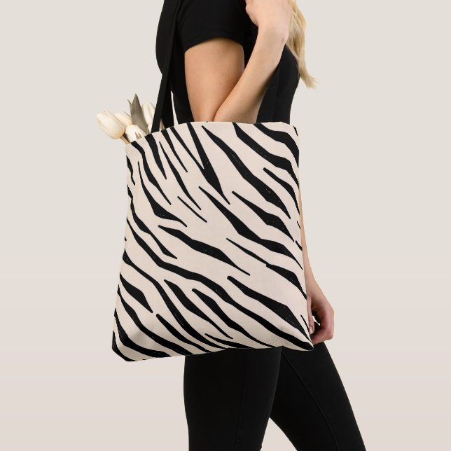 Zebra inspirerade Black och Beige Dekorativ kudde Tygkasse (Närbild)