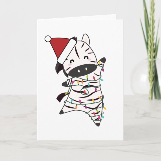 Zebra jul gran julbelysning söta djur barn kort (Framsida)