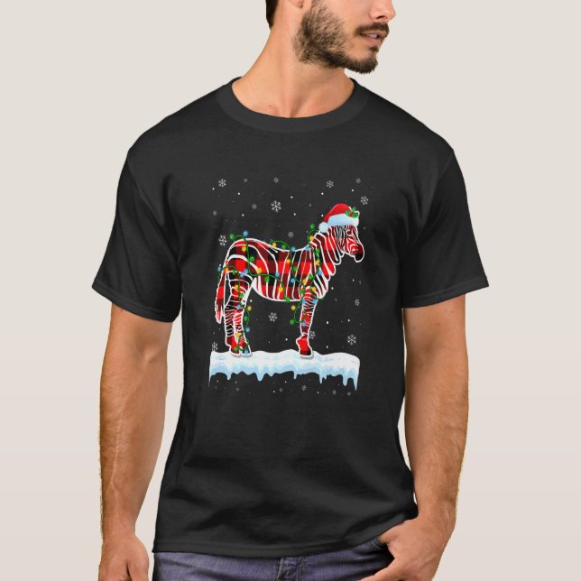 Zebra jul Santa Hat Cute Animals Julafton Ljus T Shirt (Framsida)